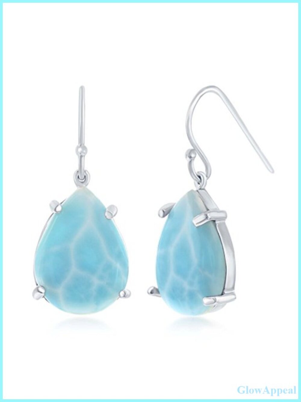 Sterling Silver Larimar Drop Earrings Natural Gemstone Hypoallergenic